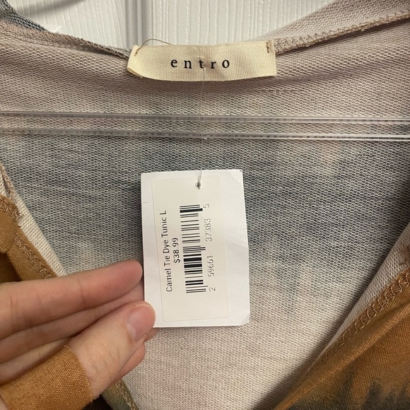 NWT Entro Boutique Brand Camel Tie Dye Hooded Tunic Sweatshirt Size Large - Picture 5 of 7